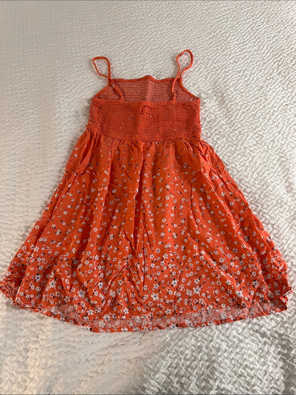 SO Orange Floral Smocked Sundress with Spaghetti Straps - Picture 4 of 4